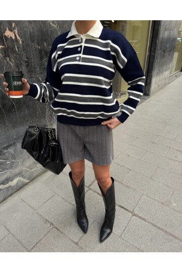 Polo Yaka Oversize Triko Sweatshirt