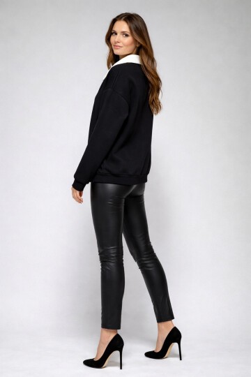 Polo Yaka Siyah Sweatshirt