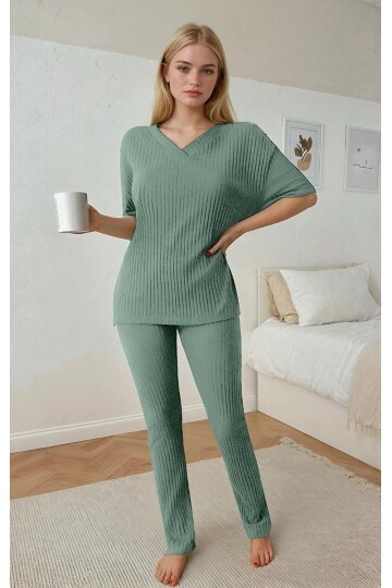 Raporlu Kumaş Kısa Kol Pijama Takım