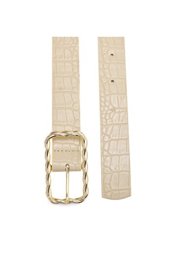 Siyah-Bej 2li Kabartma Tokalı Deri Görünümlü Kadın Kemer