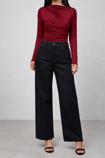 Siyah Geniş Paça Esnek Jean