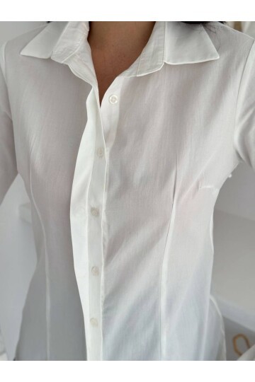 Slim Fit Düğmeli Beyaz Gömlek