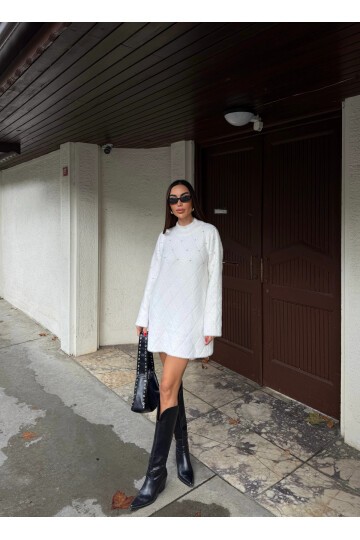 Taş Detaylı Yumuşak Dokulu Mini Elbise