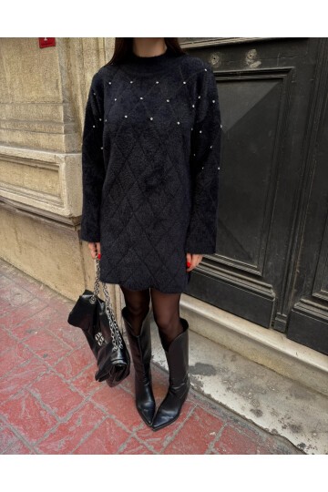 Taş Detaylı Yumuşak Dokulu Mini Elbise