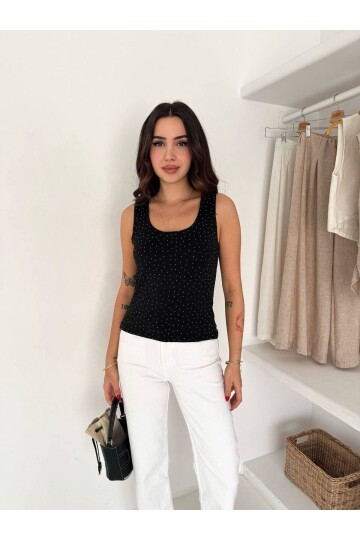 Taşlı Tulum Atlet Siyah