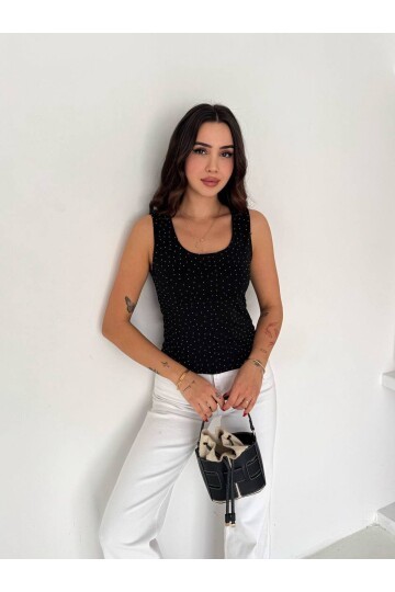 Taşlı Tulum Atlet Siyah