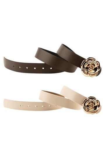 Tek Gül Tokalı İkili Set Kahverengi_Bej Kadın Kemeri