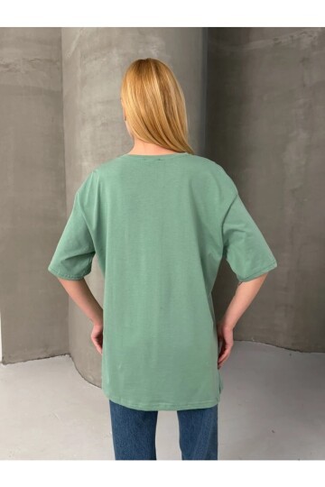 Venice Beach Baskılı Oversize Kadın Tişört – Mint Yeşil