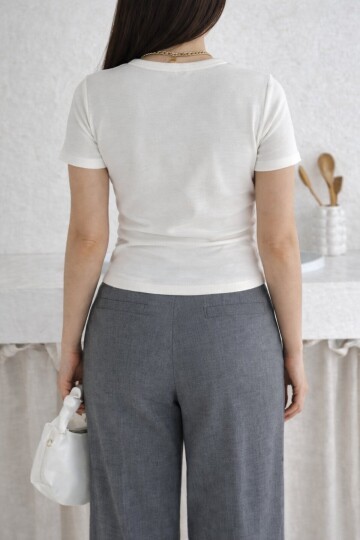 Yandan Bağlamalı Bluz Beyaz