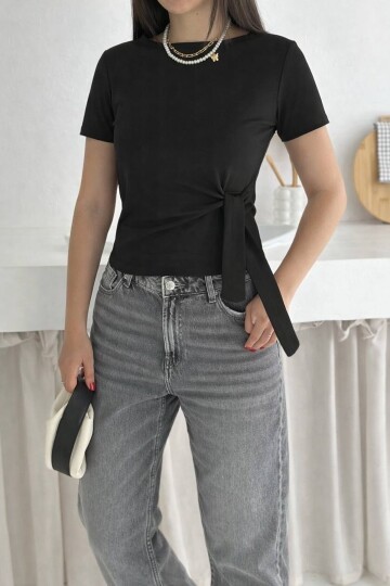 Yandan Bağlamalı Bluz Siyah