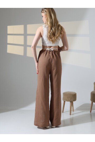 Yırtmaçlı Müslin Pantalon Kahve