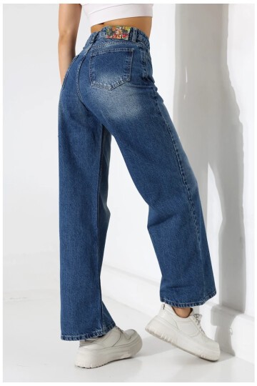 Yüksek Bel Bol Paça Denim Jean