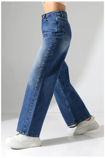 Yüksek Bel Bol Paça Denim Jean