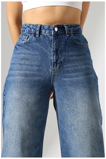 Yüksek Bel Bol Paça Denim Jean