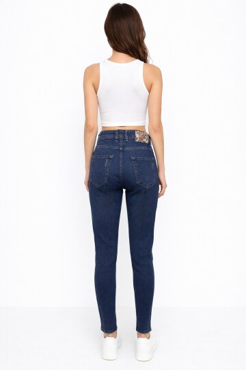 Yüksek Bel Dar Kalıp Lacivert Jean