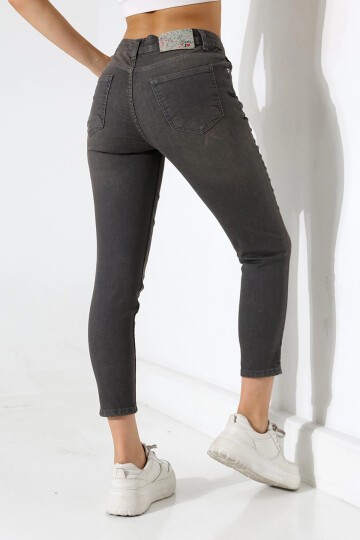 Yüksek Bel Dar Paça Füme Jean Pantolon