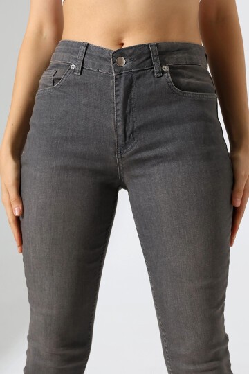 Yüksek Bel Dar Paça Füme Jean Pantolon
