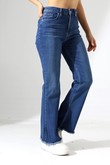 Yüksek Bel İspanyol Paça Püsküllü Jean Pantolon