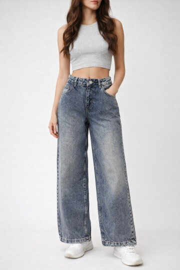 Yüksek Bel Vintage Yıkamalı Jean