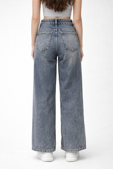 Yüksek Bel Vintage Yıkamalı Jean