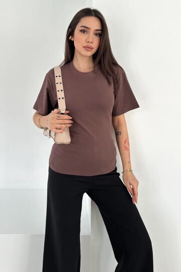 Bağlama Detaylı Kısa Kollu Tişört Kahverengi
