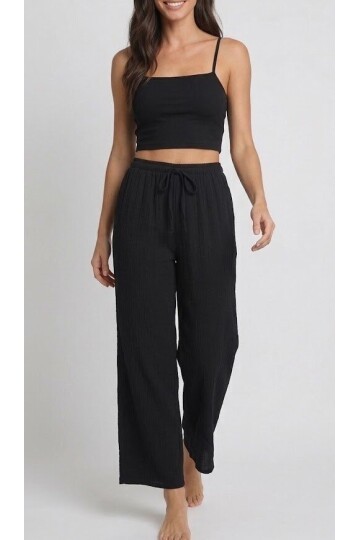 Bürümcük Kumaş Lastikli Bel Salaş Pantolon – Siyah Rahat Kesim Günlük Şıklık