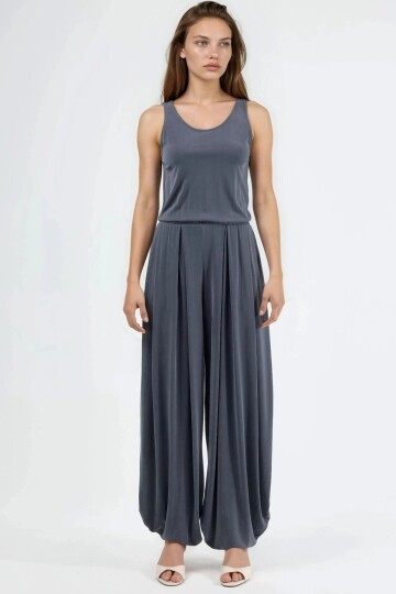 Füme Modal Kumaş Lastik Bel Detaylı Şalvar Form Tulum