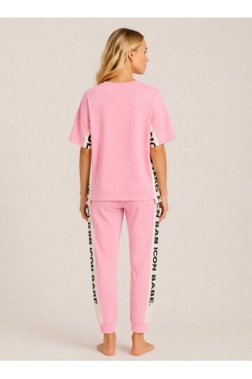 ICONE BABE Şerit Detaylı Oversize T-Shirt & Jogger Takım – Pembe
