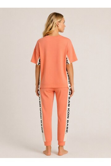 ICONE BABE Şerit Detaylı Oversize T-Shirt & Jogger Takım – Somon