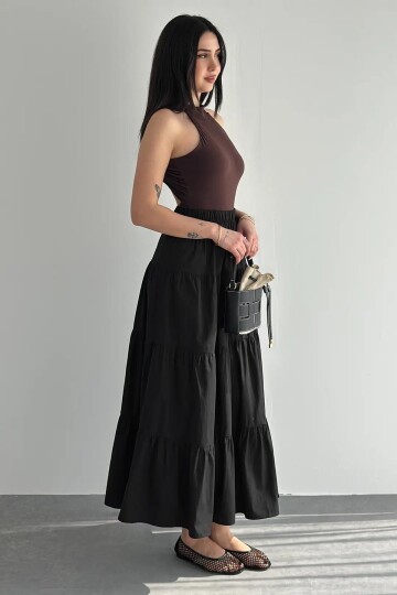 Kadın Kat Kat Uzun Etek – Beli Lastikli Günlük Şık Etek