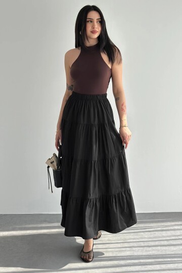 Kadın Kat Kat Uzun Etek – Beli Lastikli Günlük Şık Etek