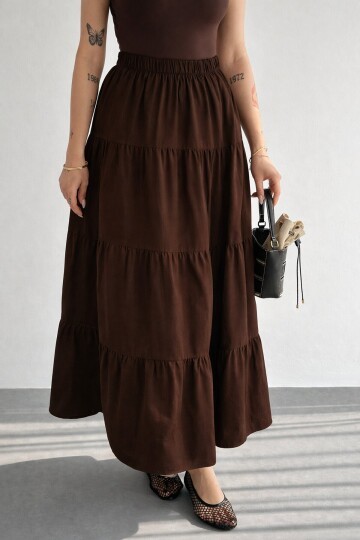 Kadın Kat Kat Uzun Etek – Beli Lastikli Günlük Şık Etek