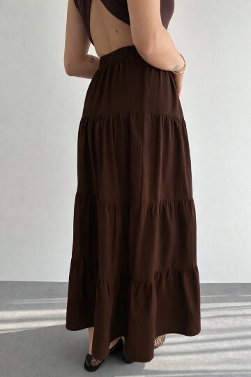 Kadın Kat Kat Uzun Etek – Beli Lastikli Günlük Şık Etek