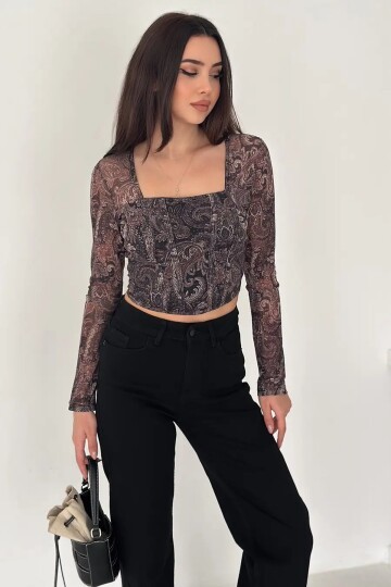 Kadın Paisley Desenli Kare Yaka Bluz