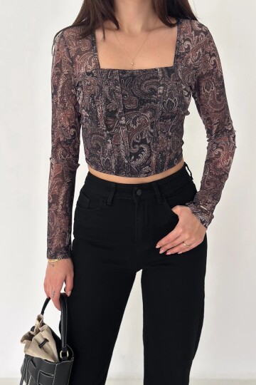 Kadın Paisley Desenli Kare Yaka Bluz