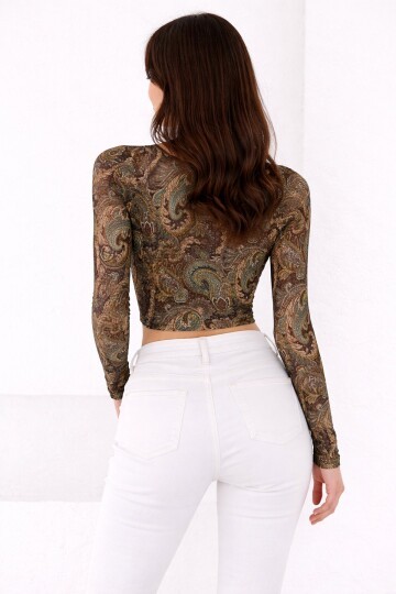 Kadın Paisley Desenli Kare Yaka Bluz