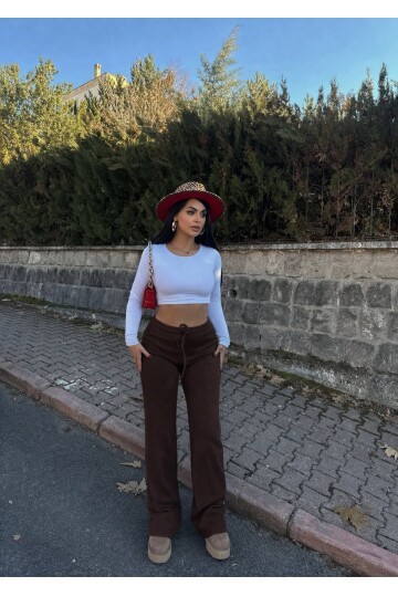 Kaşkorse Kumaş Kuş gözlü Kahverengi Eşofman Pantolon