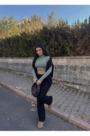 Kaşkorse Kumaş Kuş gözlü Siyah Eşofman Pantolon