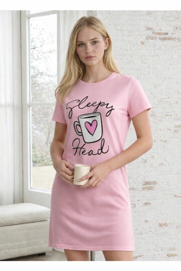 Kısa Kollu Rahat Kesim Diz Üstü Gecelik