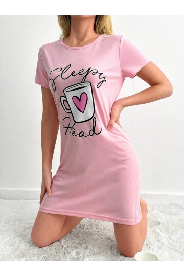 Kısa Kollu Rahat Kesim Diz Üstü Gecelik