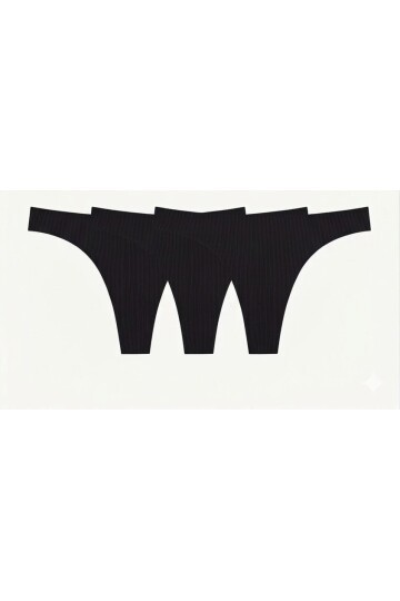 Lazer kesim 3lü Tanga Siyah