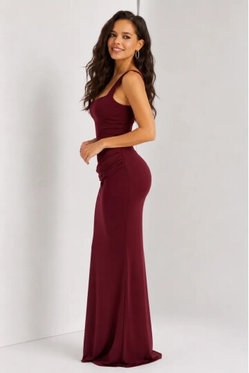 Maxi Boy Bağcıklı Ayarlanabilir Korse Detaylı Elbise –Bordo