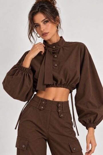 Modern Dokunuşlu Crop Bluz & Kargo Pantolon İkili Takım
