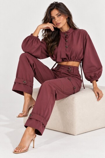 Modern Dokunuşlu Crop Bluz & Kargo Pantolon İkili Takım