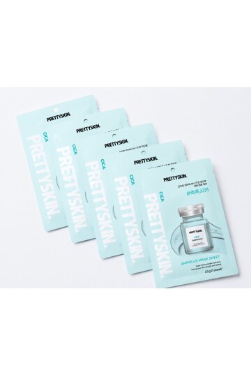PRETTYSKIN Cica Ampoule Mask Sheet 23g | Cilt Yatıştırıcı Nemlendirici Kağıt Yüz Maskesi 5li Set