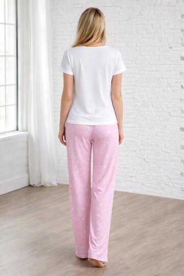 Sevimli Kedi Baskılı Pamuklu Kadın Pijama Takımı – Love Desenli Alt