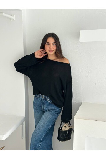 Siyah Salaş Triko Kazak – Bisiklet Yaka Günlük Şık Basic Kazak